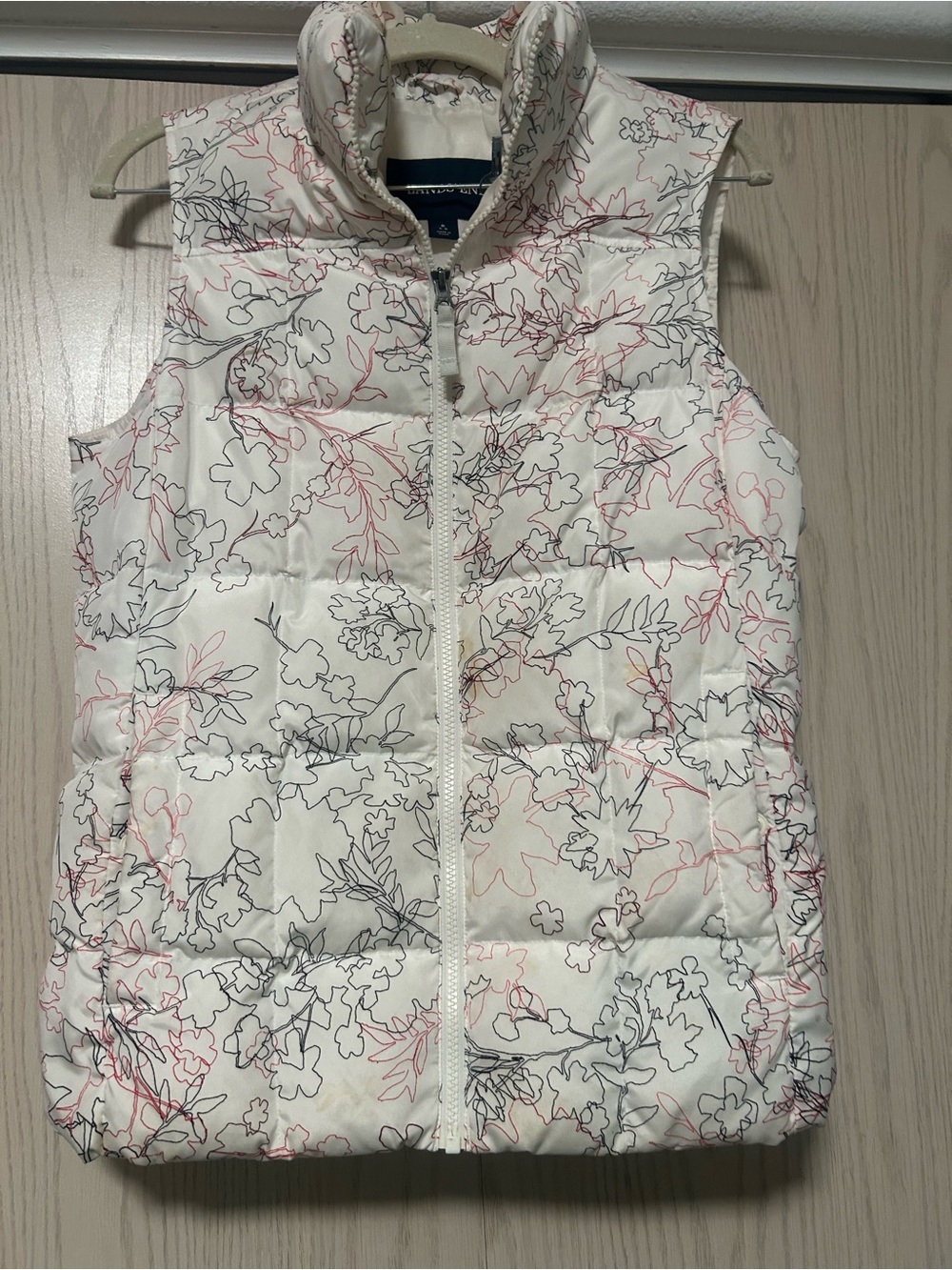 Lands' End White Floral Quilted Puffer Vest